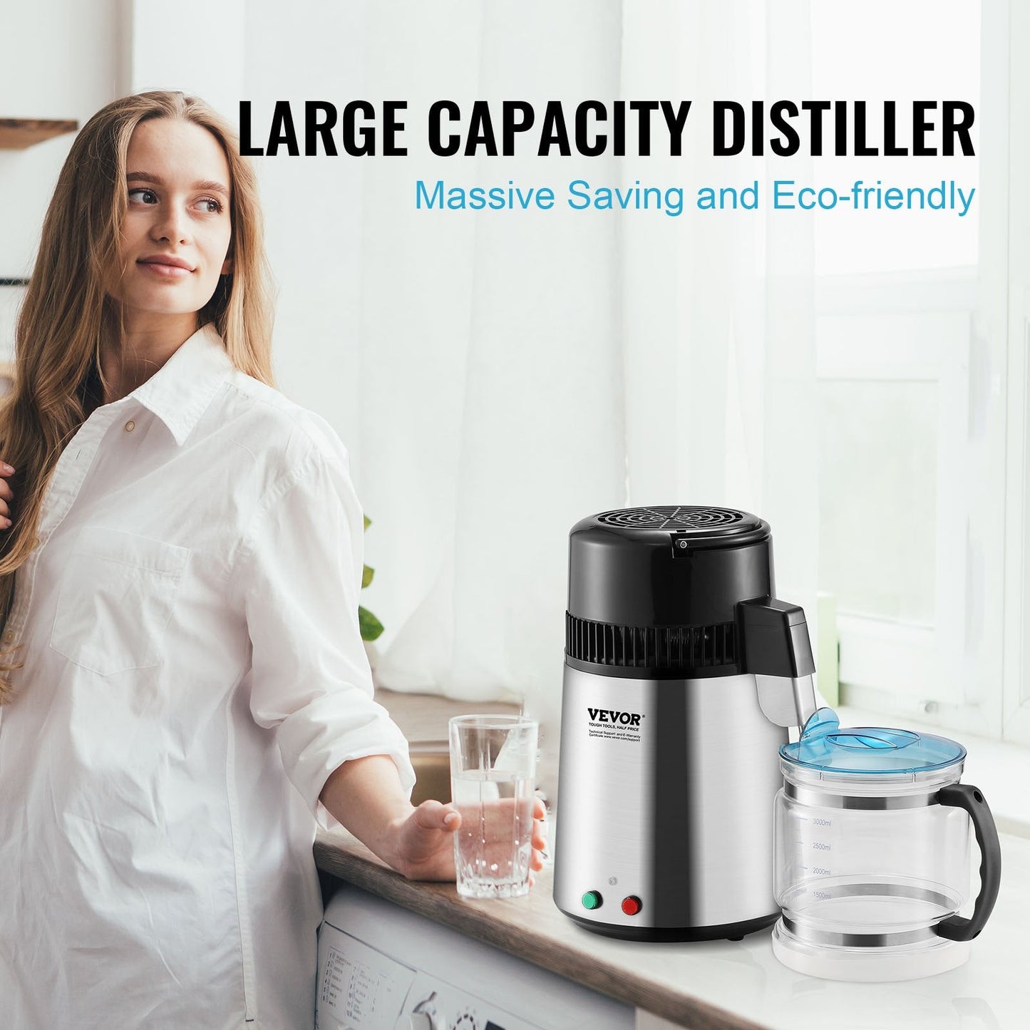 Home Countertop Water Distiller, 4L Pure Water Purifier, Stainless Steel, 750W