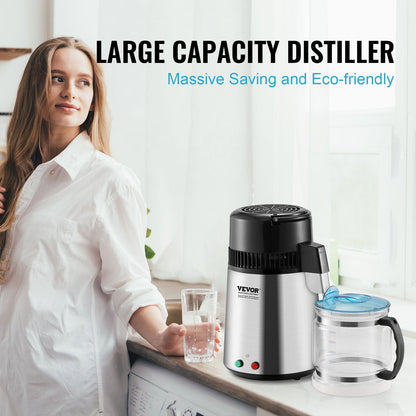 Home Countertop Water Distiller, 4L Pure Water Purifier, Stainless Steel, 750W