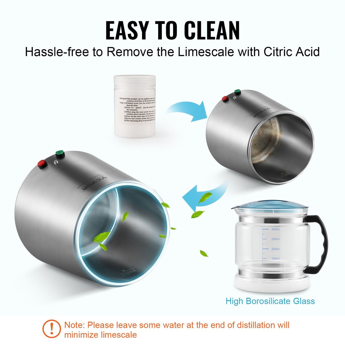 Home Countertop Water Distiller, 4L Pure Water Purifier, Stainless Steel, 750W
