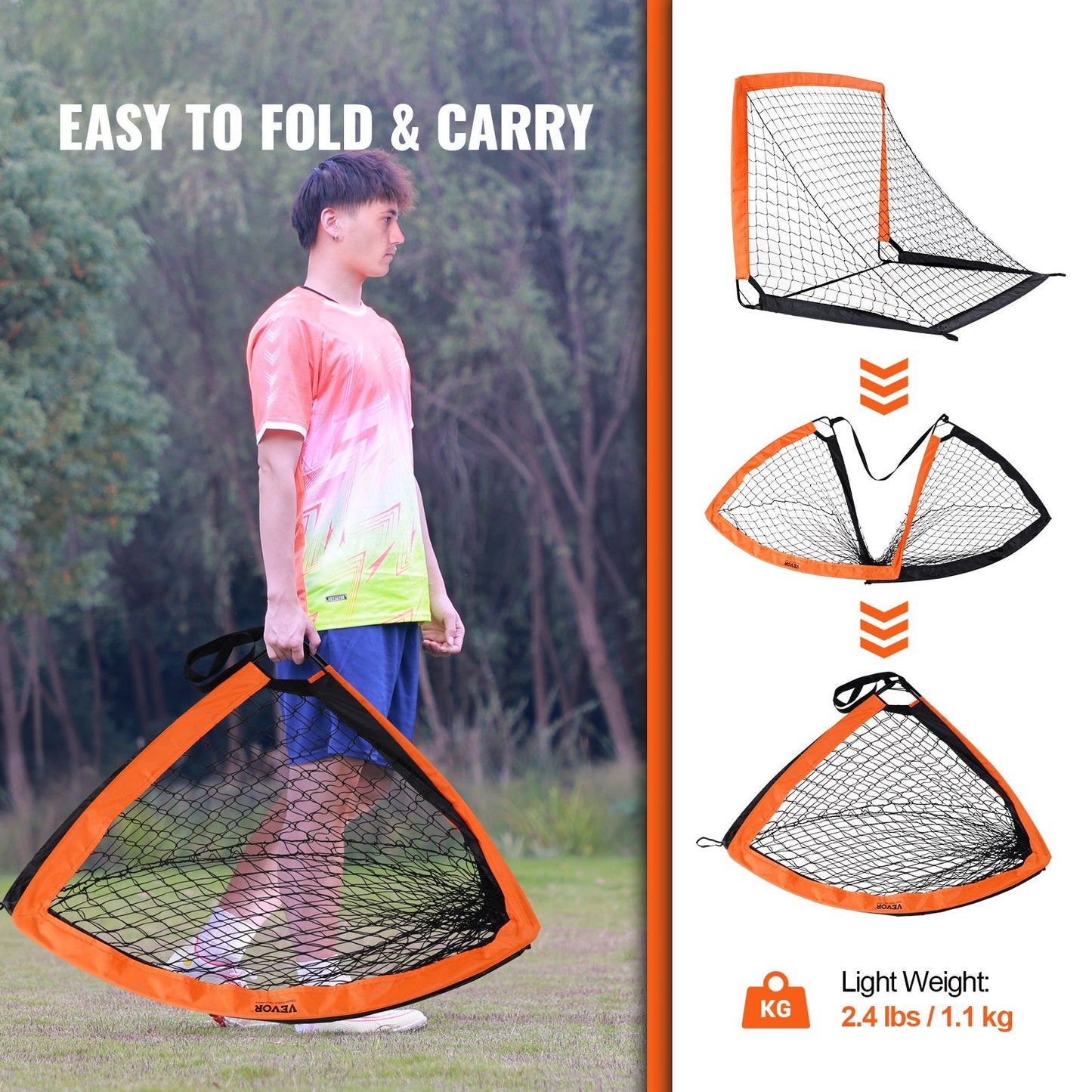 Portable 1.2x0.9M Kids Soccer Goal - Foldable Pop-Up Net with Carry Bag