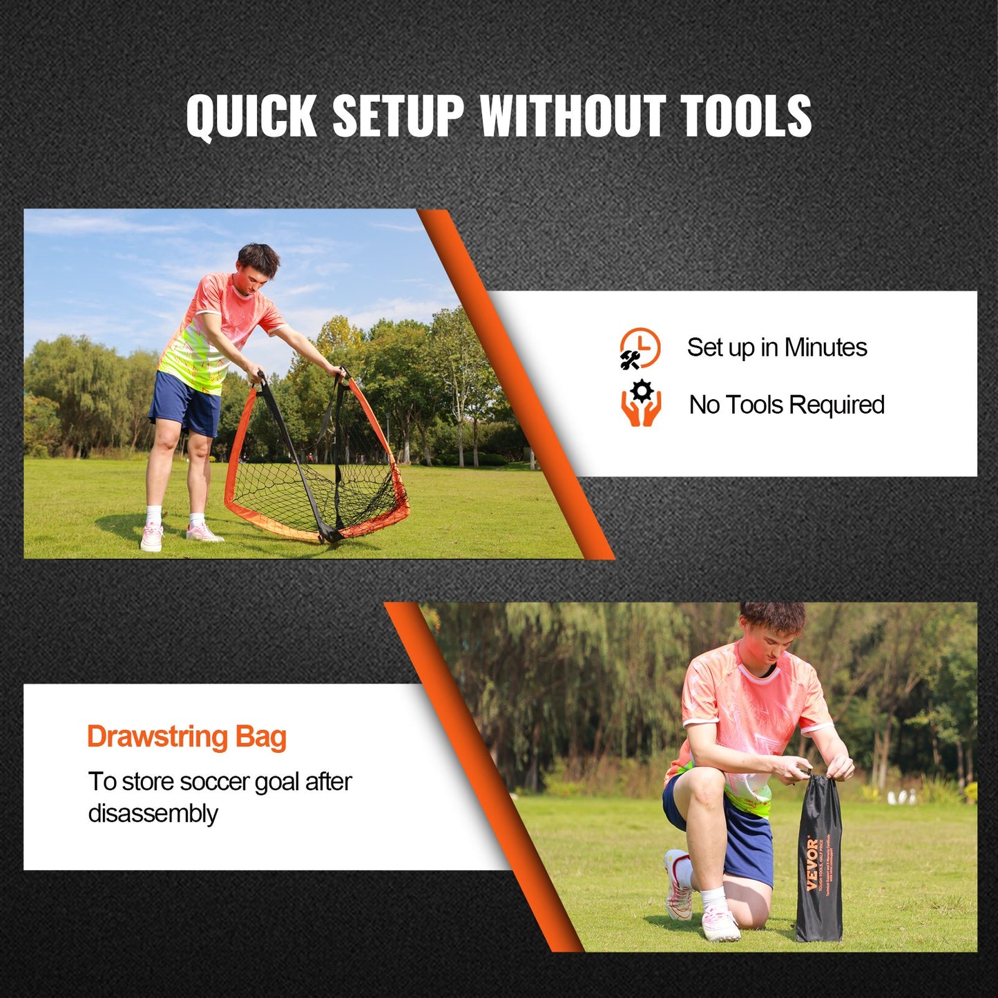 VEVOR Portable Soccer Goal, 1.2x0.9M Kids Backyard Soccer Net, Foldable Pop Up Practice