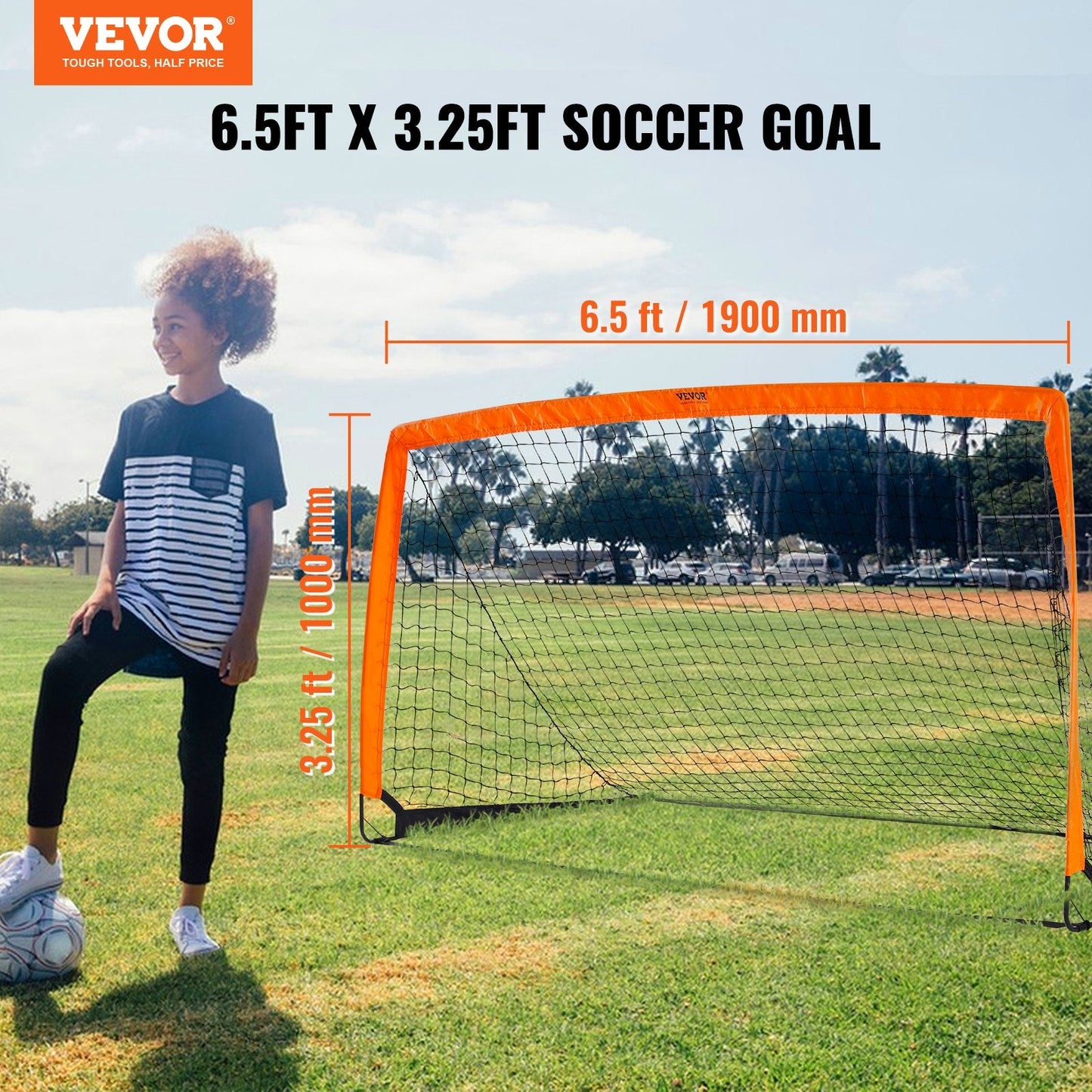 Portable 1.9x1 m Kids Soccer Goal with Carry Bag, Foldable & All-Weather Net