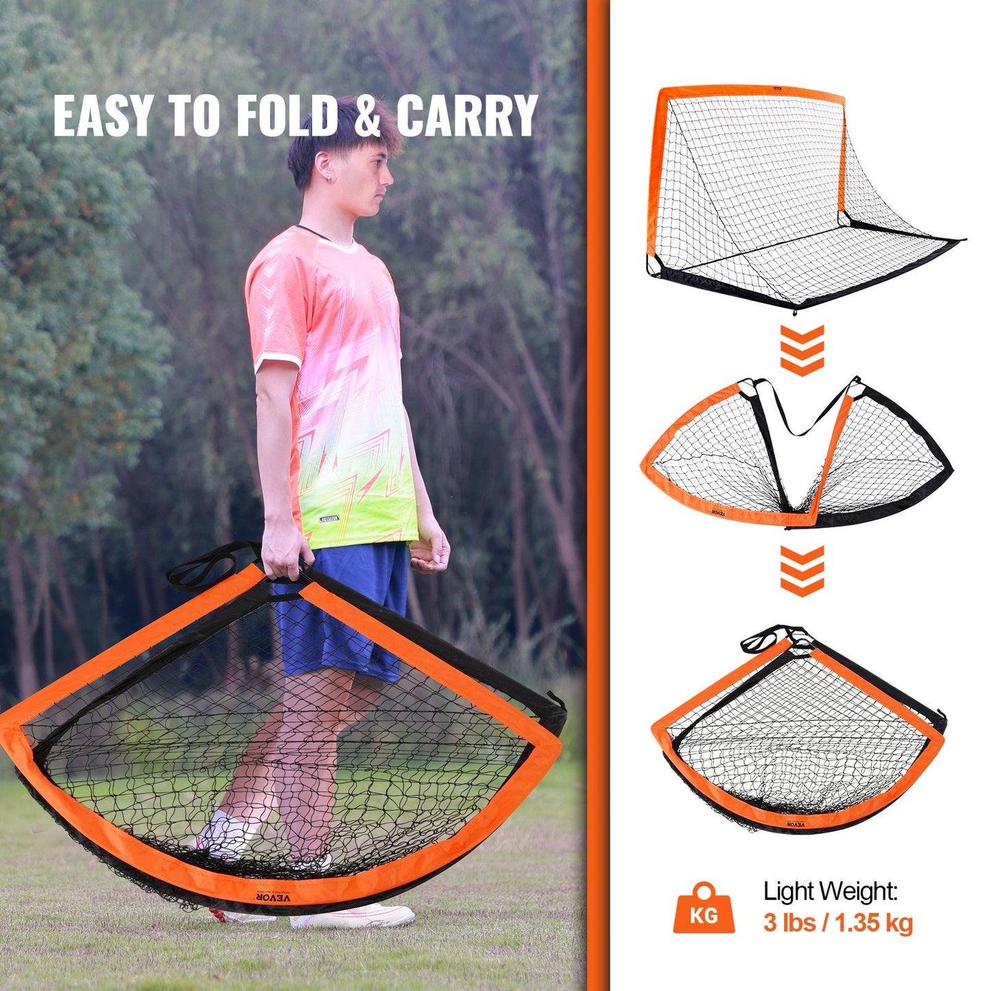 Portable 1.9x1 m Kids Soccer Goal with Carry Bag, Foldable & All-Weather Net