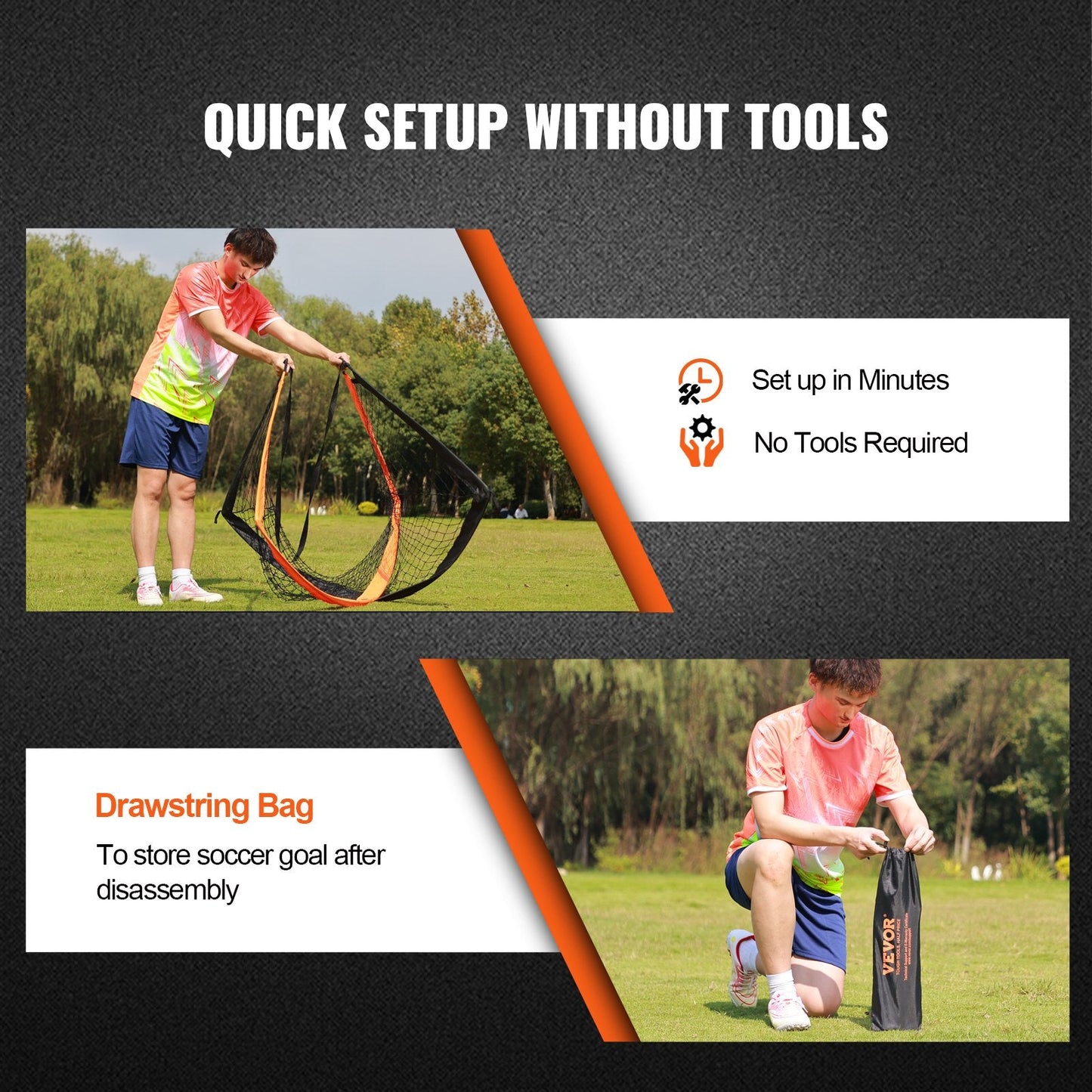 Portable 1.9x1 m Kids Soccer Goal with Carry Bag, Foldable & All-Weather Net