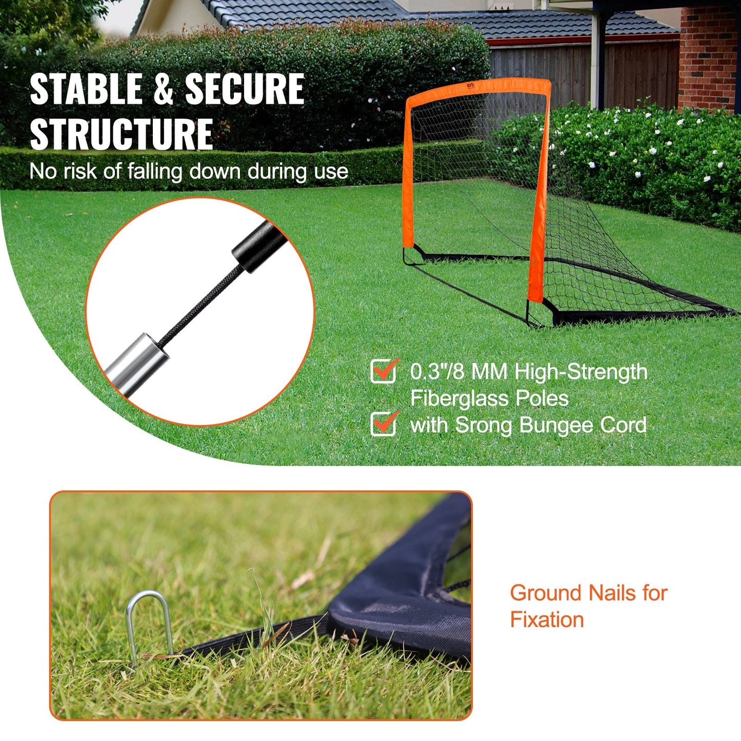 Portable 1.9x1 m Kids Soccer Goal with Carry Bag, Foldable & All-Weather Net