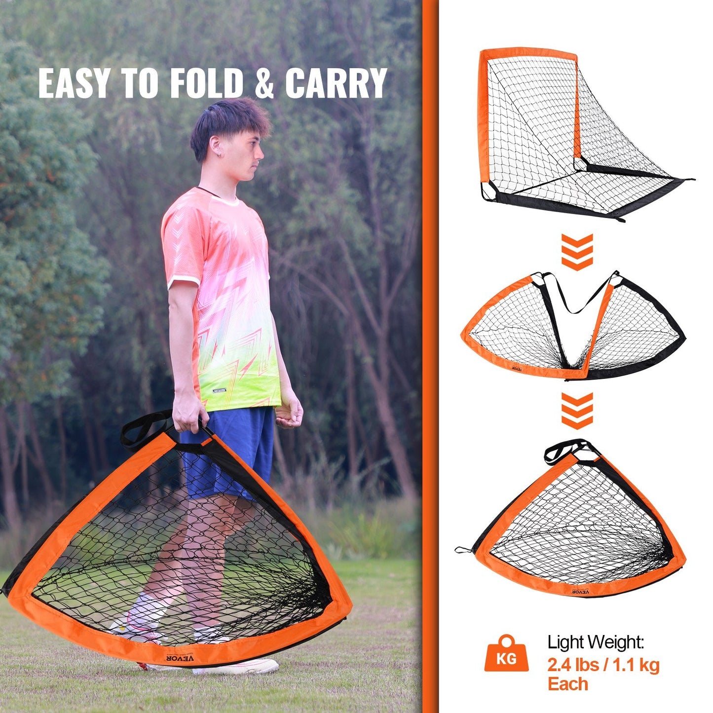 Foldable 1.2x0.9M Kids Soccer Goal Set with Carry Bag, Indoor/Outdoor Use
