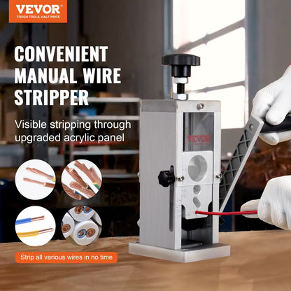Manual Wire Stripping Tool, 1.5-40 mm, Hand or Drill Operated, Aluminum Frame