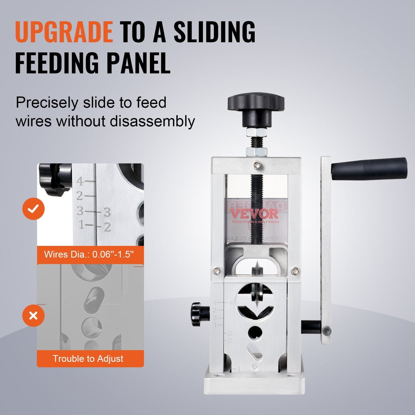 Manual Wire Stripping Tool, 1.5-40 mm, Hand or Drill Operated, Aluminum Frame