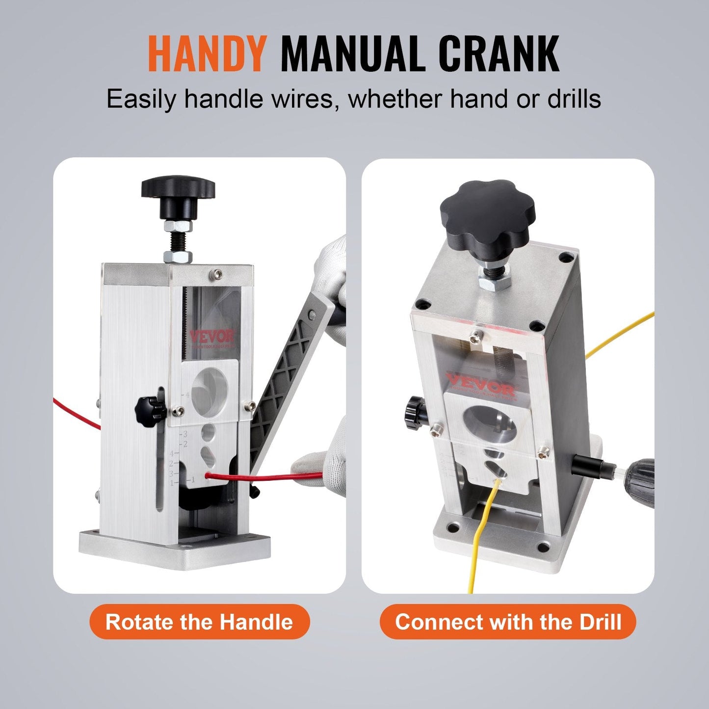 Manual Wire Stripping Tool, 1.5-40 mm, Hand or Drill Operated, Aluminum Frame