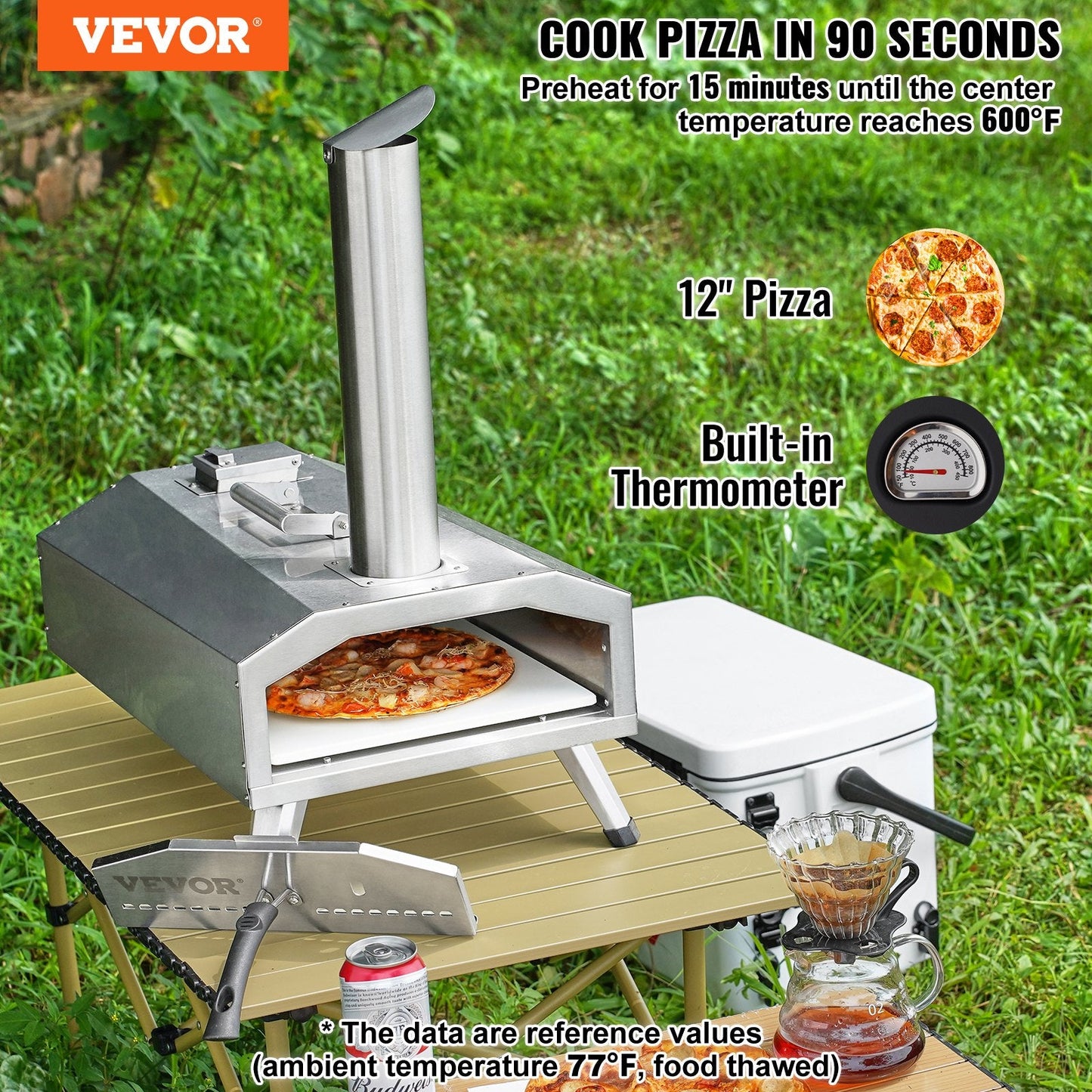 Portable Outdoor Pellet Pizza Oven, 0.3m Wood-Fired Stainless Steel Stove