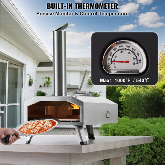 Portable Outdoor Pellet Pizza Oven, 0.3m Wood-Fired Stainless Steel Stove