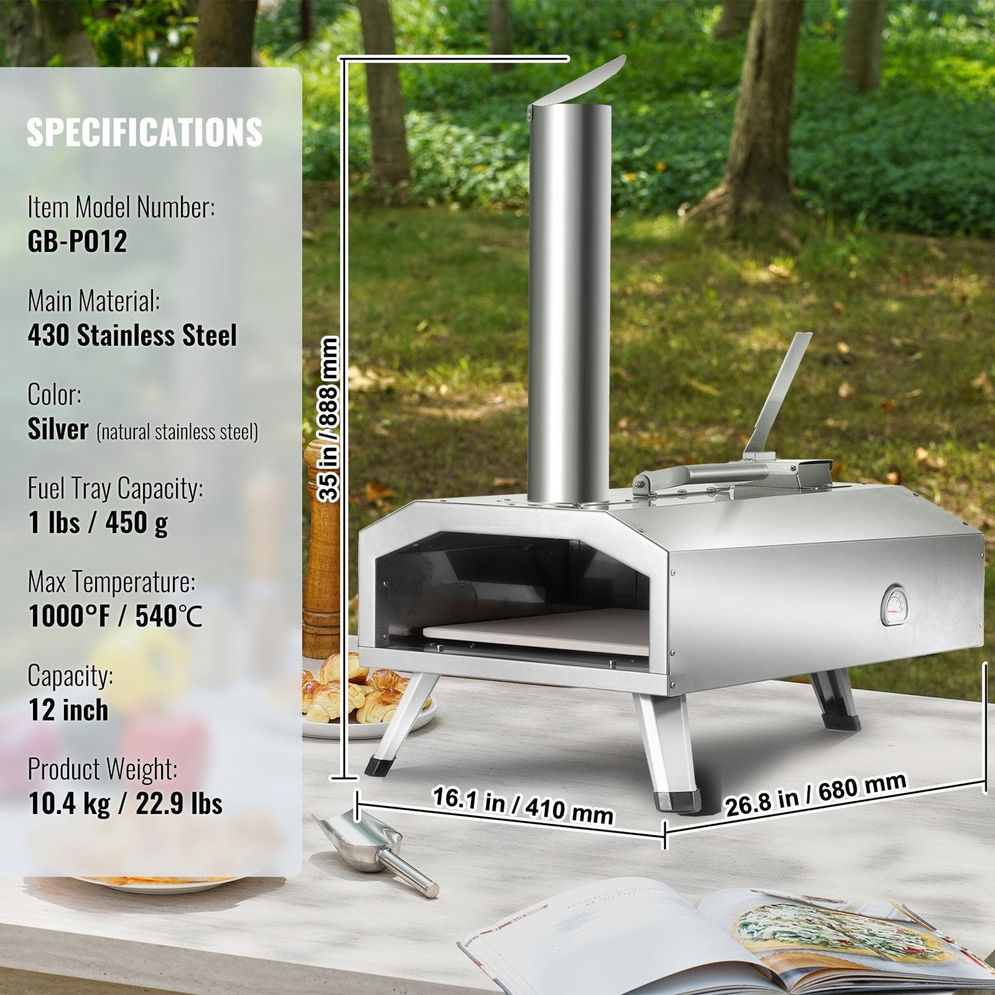Portable Outdoor Pellet Pizza Oven, 0.3m Wood-Fired Stainless Steel Stove