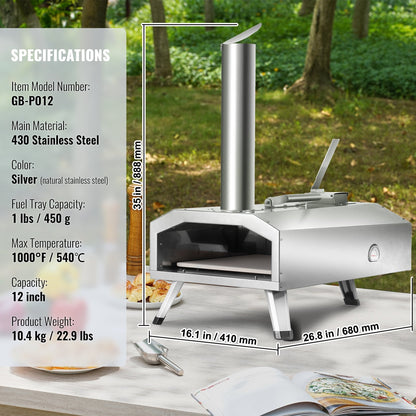 Portable Outdoor Pellet Pizza Oven, 0.3m Wood-Fired Stainless Steel Stove