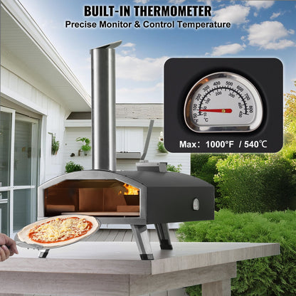 Portable Wood-Fired Pizza Oven with Thermometer, Stone, and Accessories