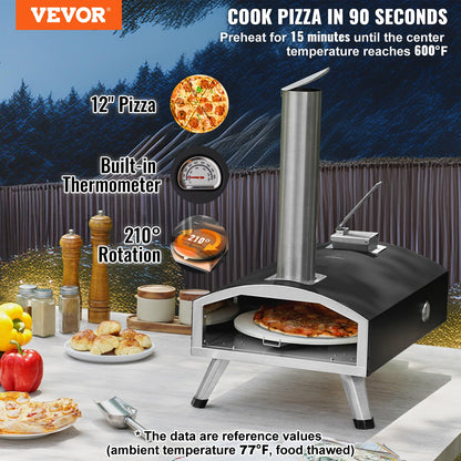 VEVOR Outdoor Pizza Oven, 12" Wood Fired Pizza Ovens, Pellet Pizza Stove with Built-in