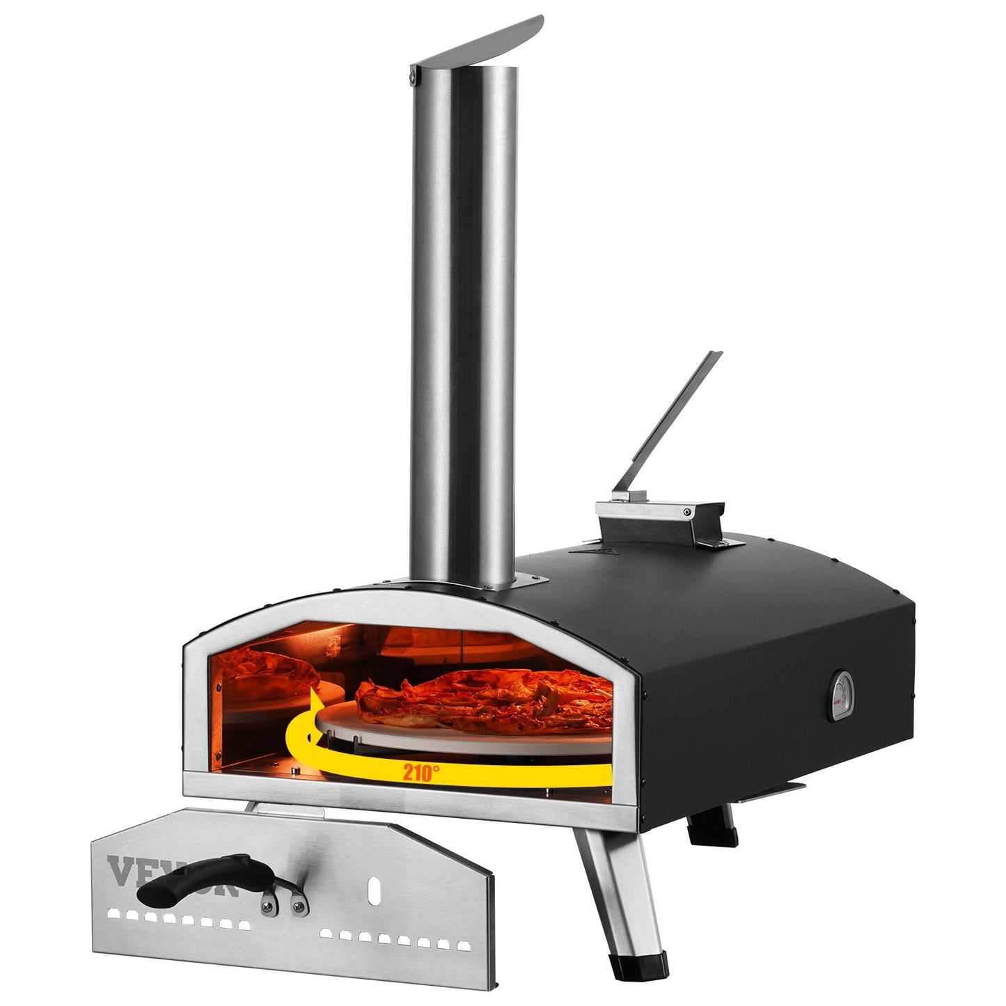 Portable Outdoor Wood Fired Pizza Oven with Rotating Stone, 12 kg, Black
