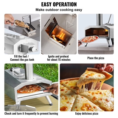 Portable 0.3m Dual Fuel Pizza Oven for Outdoor Use - Pellet & Gas Powered