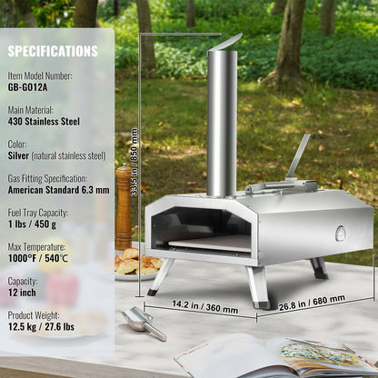 Portable 0.3m Dual Fuel Pizza Oven for Outdoor Use - Pellet & Gas Powered