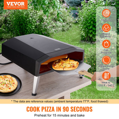 Portable Gas Outdoor Pizza Oven with Rotating Stone - Black, 0.33m Capacity
