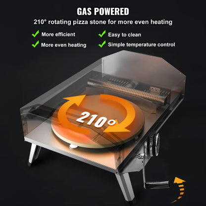 Portable Gas Outdoor Pizza Oven with Rotating Stone - Black, 0.33m Capacity
