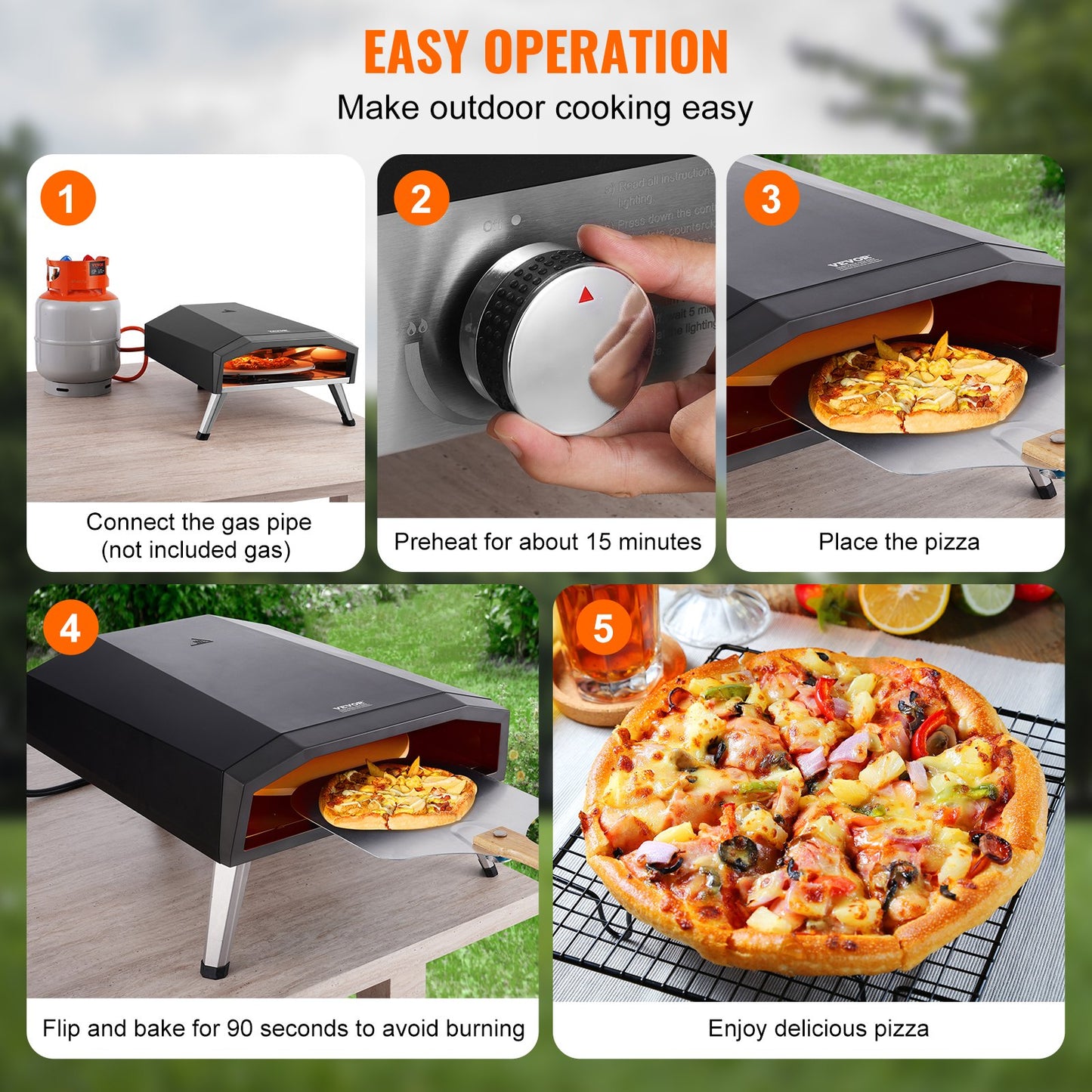 VEVOR Outdoor Pizza Oven, 13" Gas Fired Pizza Maker, Portable Outside Pizza Grill