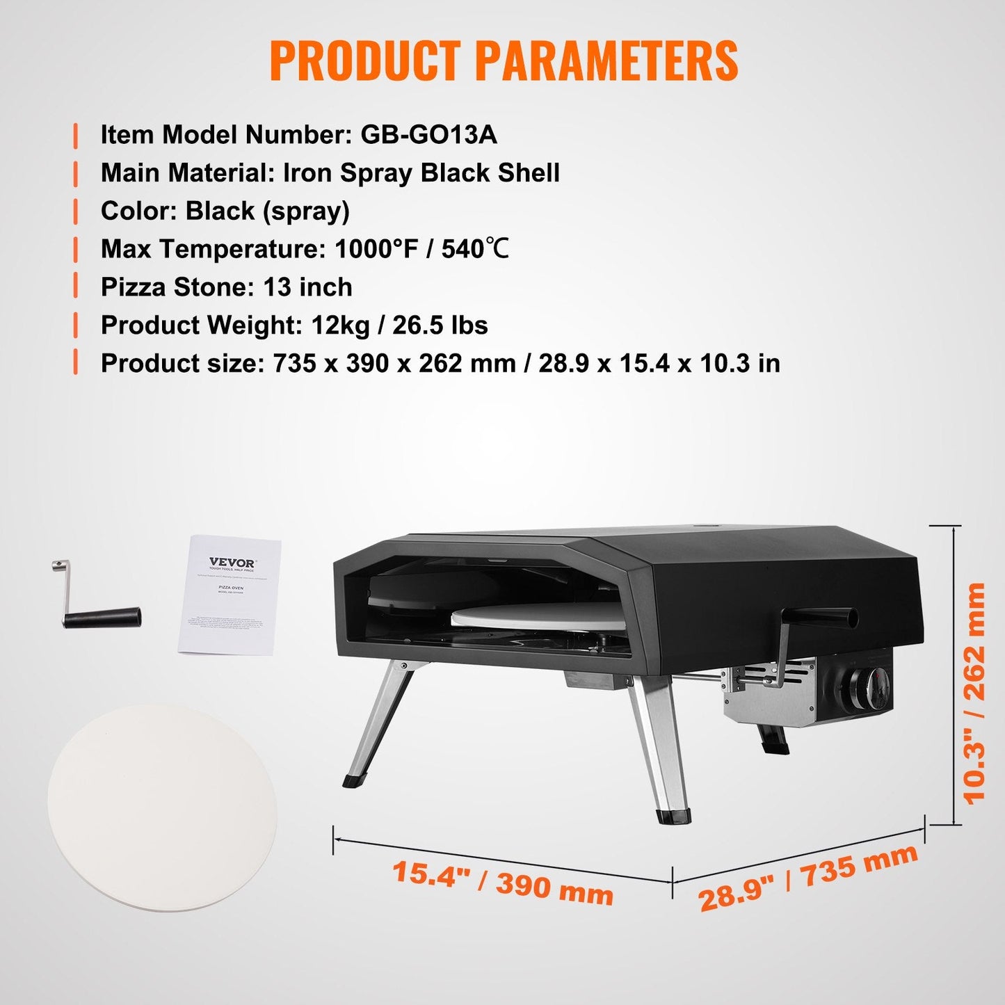 Portable Gas Outdoor Pizza Oven with Rotating Stone - Black, 0.33m Capacity