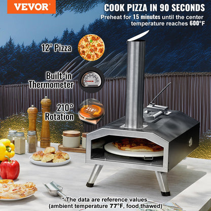 Outdoor Dual Fuel Pizza Oven, 0.3m Portable, Pellet & Gas, Black, 14kg