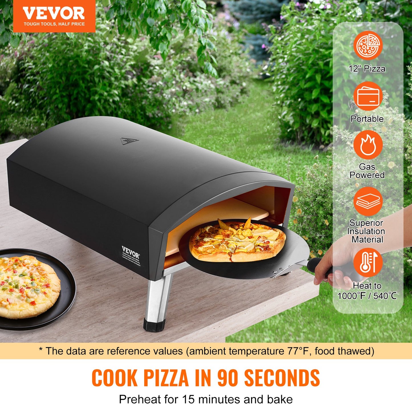 VEVOR Outdoor Pizza Oven, 12" Gas Fired Pizza Maker, Portable Outside Pizza Grill