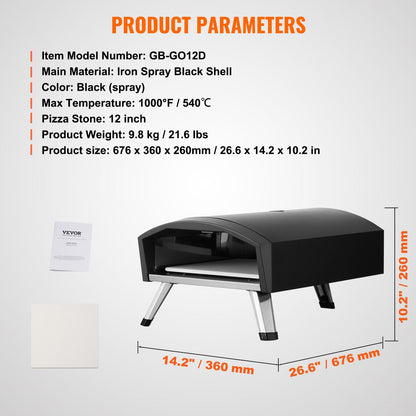 Portable Gas Outdoor Pizza Oven, 0.3m, with Foldable Legs and Waterproof Cover