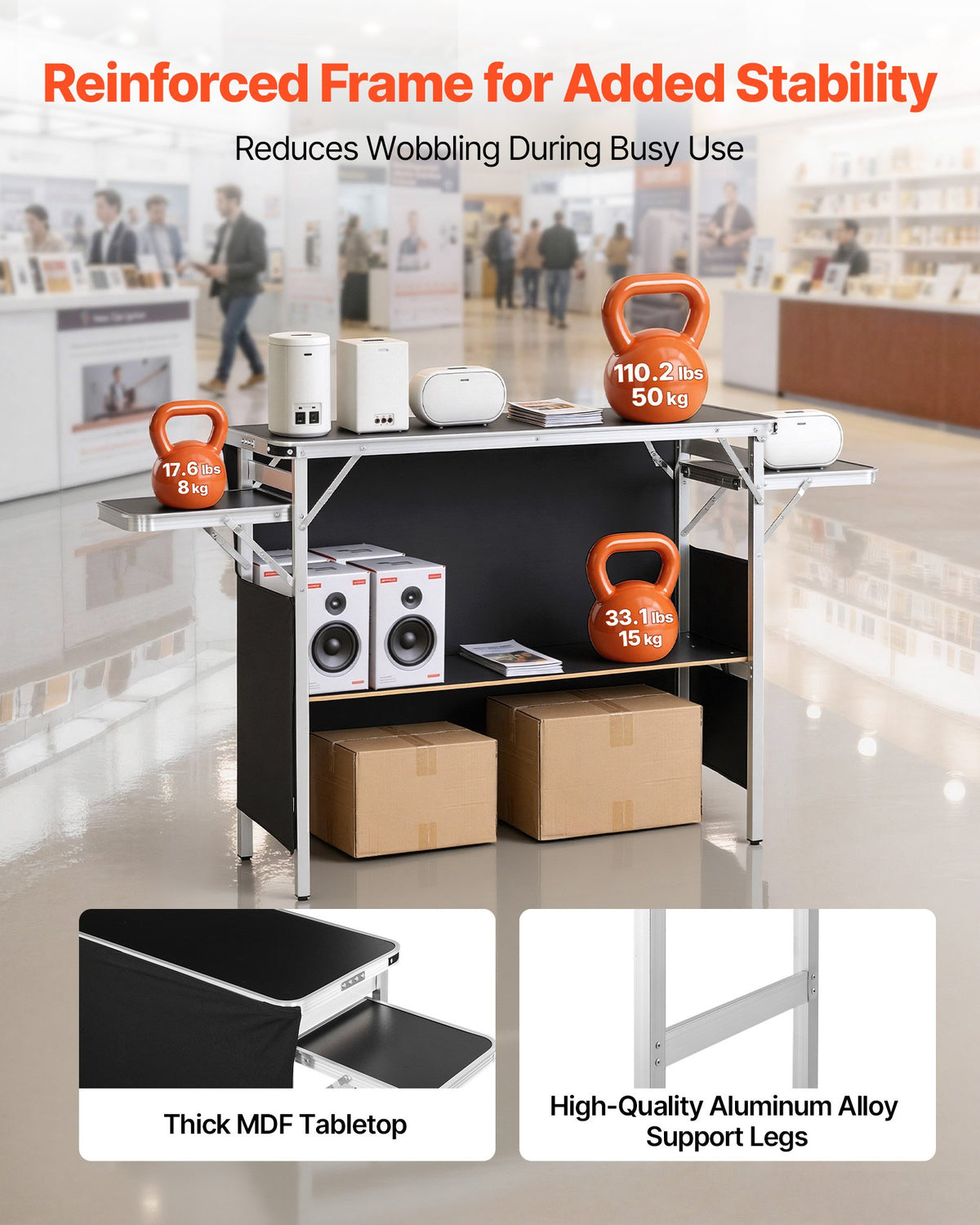 Folding Portable Bar Table, 1100 x 390 x 880 mm, with Carry Bag, Storage Shelf, and Detachable Skirt, Quick and Easy Setup, Foldable Mobile Bartending Station for Events, Party, Tradeshow