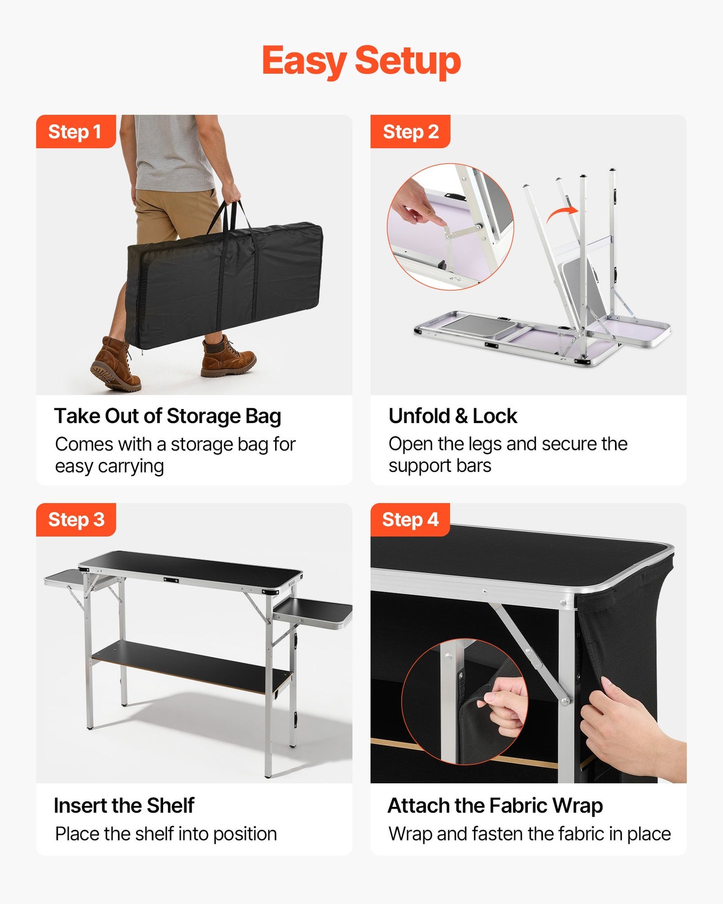Folding Portable Bar Table, 1100 x 390 x 880 mm, with Carry Bag, Storage Shelf, and Detachable Skirt, Quick and Easy Setup, Foldable Mobile Bartending Station for Events, Party, Tradeshow