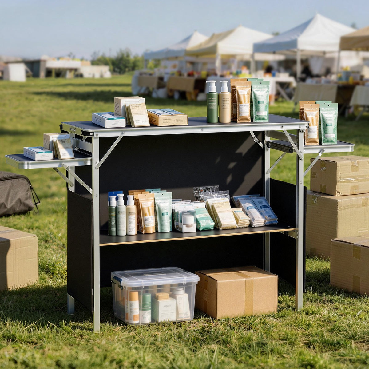 Folding Portable Bar Table, 1100 x 390 x 880 mm, with Carry Bag, Storage Shelf, and Detachable Skirt, Quick and Easy Setup, Foldable Mobile Bartending Station for Events, Party, Tradeshow