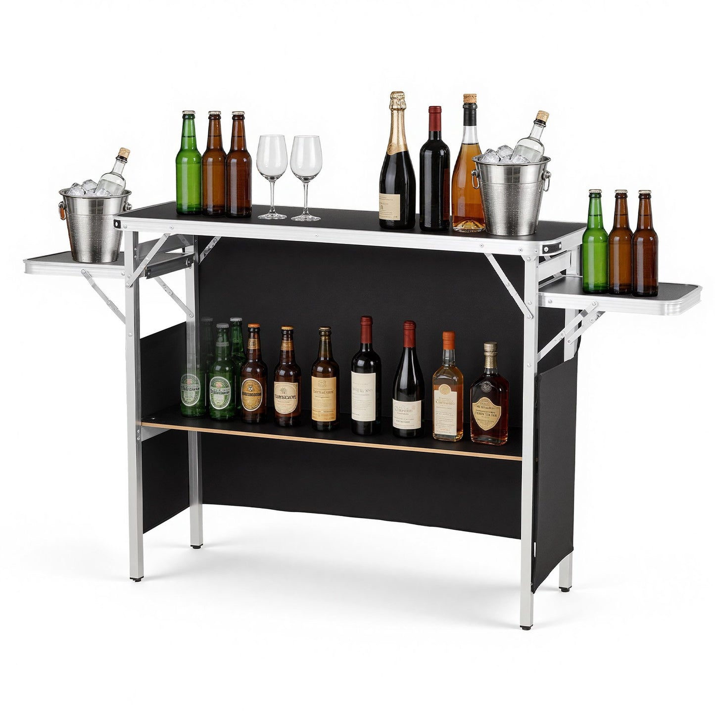 Folding Portable Bar Table, 1100 x 390 x 880 mm, with Carry Bag, Storage Shelf, and Detachable Skirt, Quick and Easy Setup, Foldable Mobile Bartending Station for Events, Party, Tradeshow