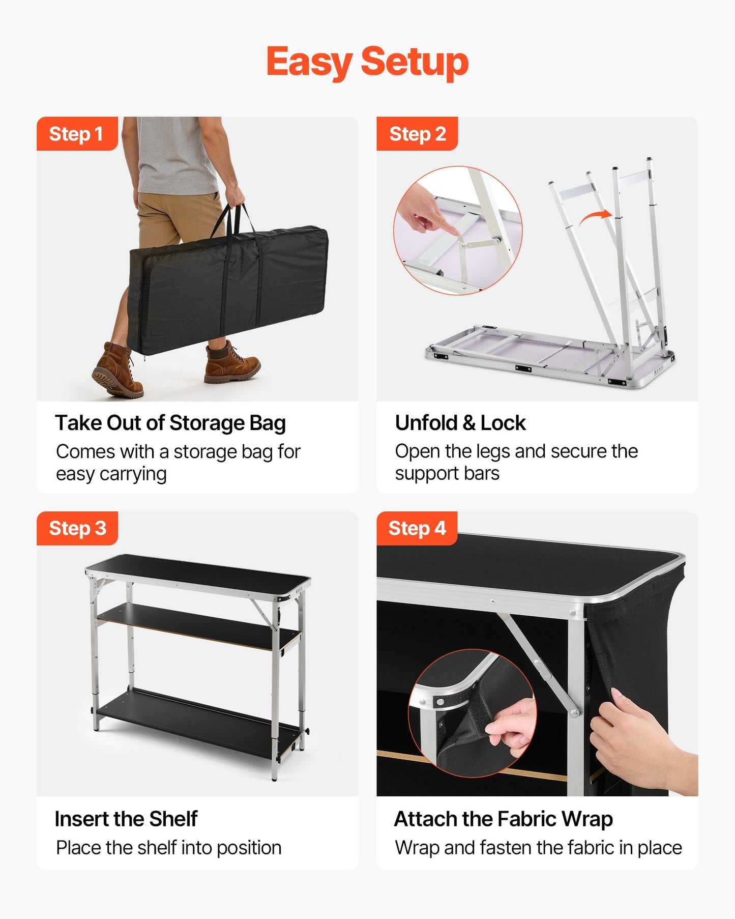 Folding Portable Bar Table, 1105 x 390 x 1010 mm, with Carry Bag, 2 Storage Shelves, and Detachable Skirt, Quick and Easy Setup, Foldable Mobile Bartending Station for Events, Party, Tradeshow