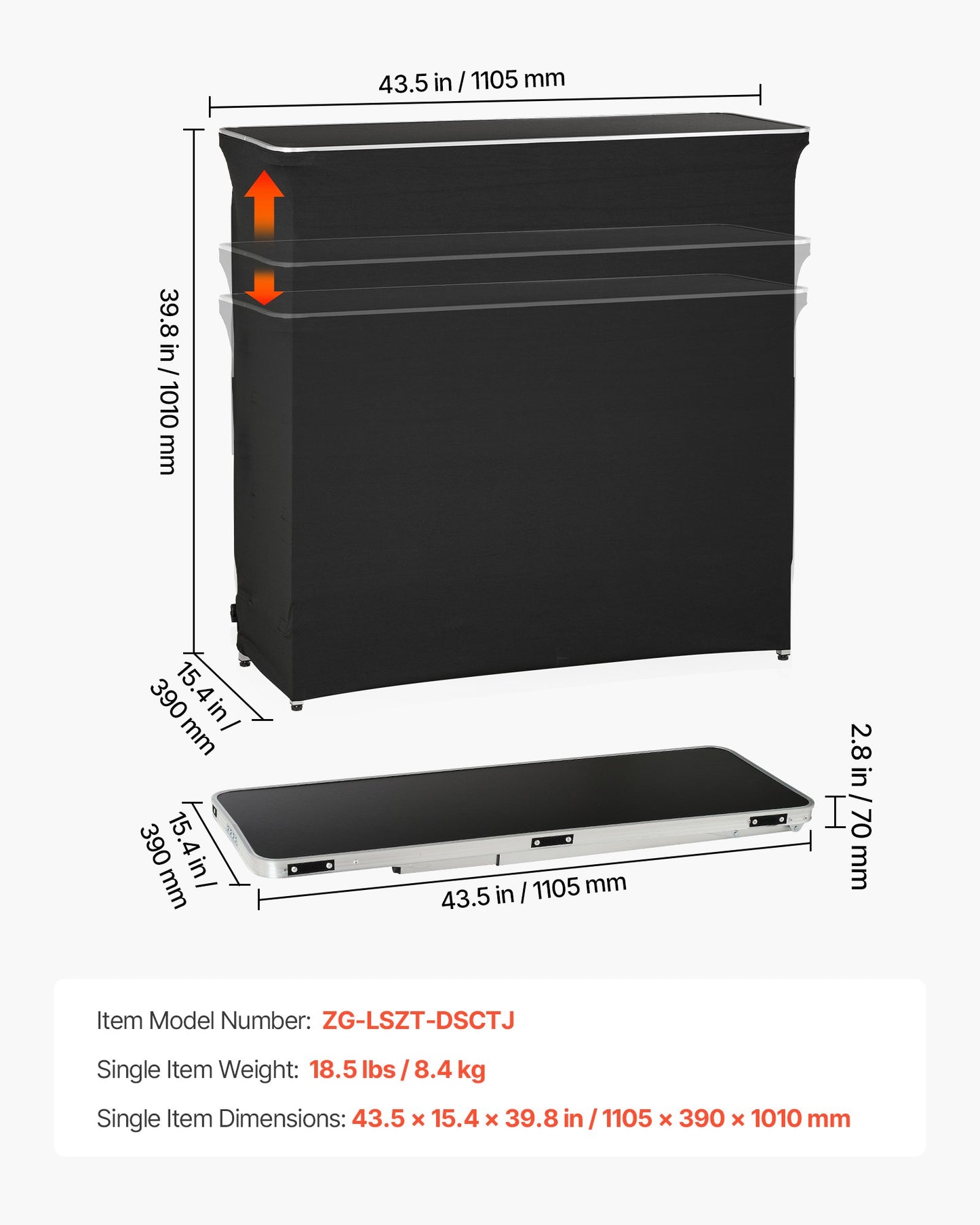 Folding Portable Bar Table, 1105 x 390 x 1010 mm, with Carry Bag, 2 Storage Shelves, and Detachable Skirt, Quick and Easy Setup, Foldable Mobile Bartending Station for Events, Party, Tradeshow