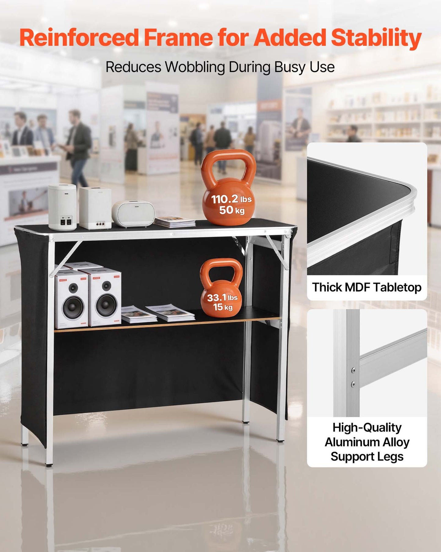 Folding Portable Bar Table, 1100 x 385 x 885 mm, with Carry Bag, Storage Shelf, and Detachable Skirt, Quick and Easy Setup, Foldable Mobile Bartending Station for Events, Party, Tradeshow