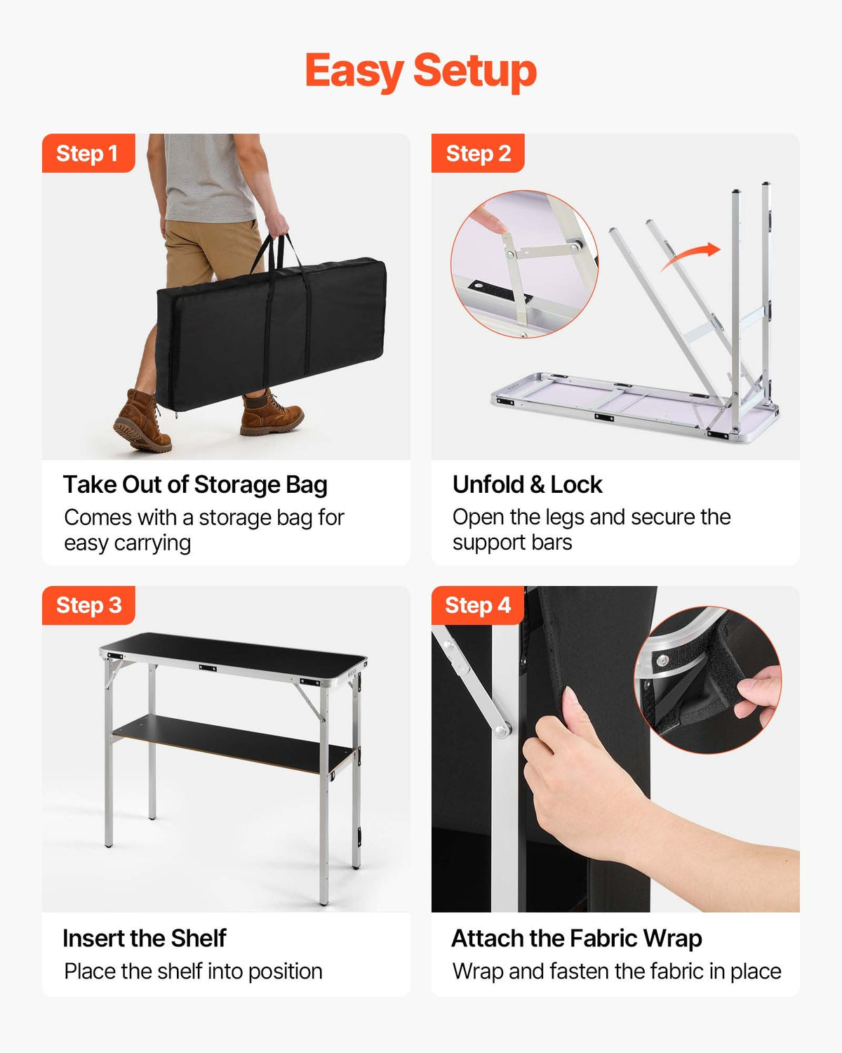 Folding Portable Bar Table, 1100 x 385 x 885 mm, with Carry Bag, Storage Shelf, and Detachable Skirt, Quick and Easy Setup, Foldable Mobile Bartending Station for Events, Party, Tradeshow
