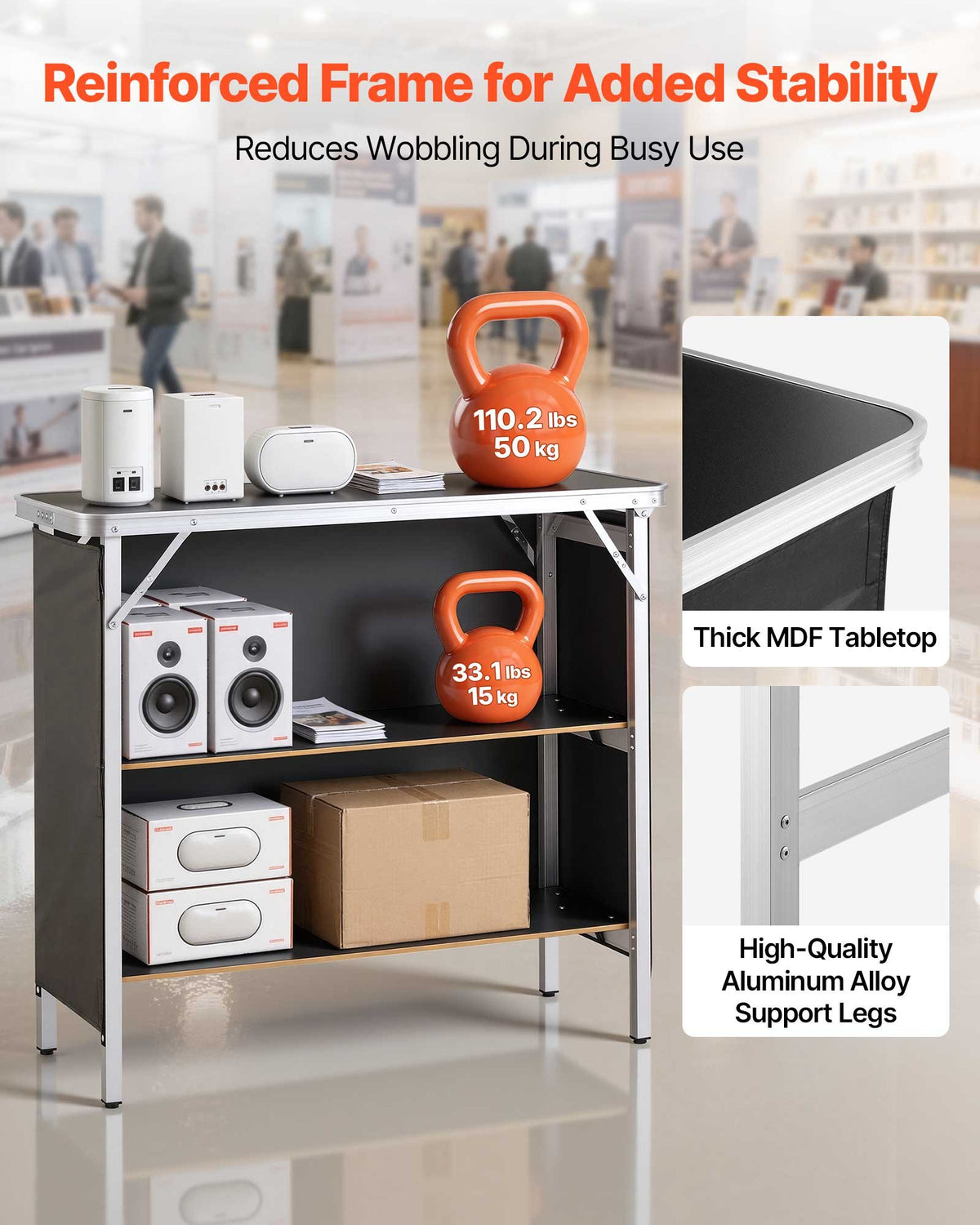 Folding Portable Bar Table, 980 x 385 x 870 mm, with Carry Bag, Storage Shelf, and Detachable Skirt, Quick and Easy Setup, Foldable Mobile Bartending Station for Events, Party, Tradeshow