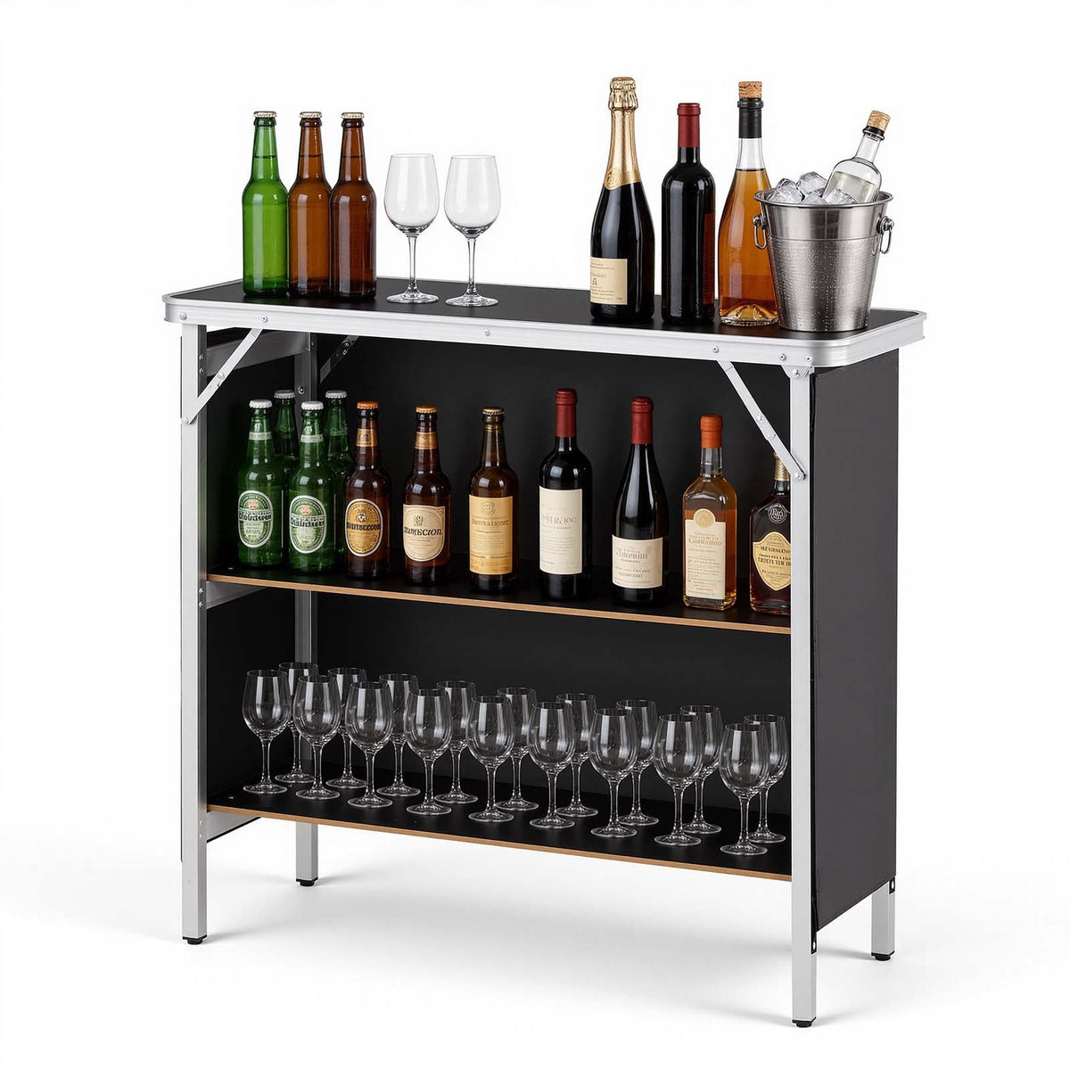 Folding Portable Bar Table, 980 x 385 x 870 mm, with Carry Bag, Storage Shelf, and Detachable Skirt, Quick and Easy Setup, Foldable Mobile Bartending Station for Events, Party, Tradeshow
