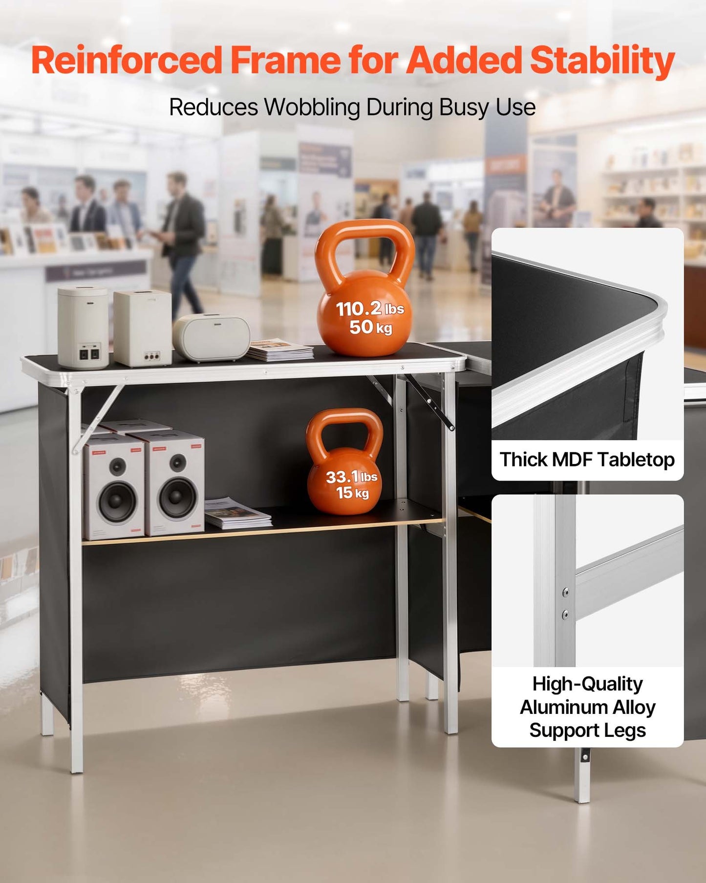 Folding Portable Bar Table, 2 pcs, 980 x 385 x 870 mm, with Carry Bag, Storage Shelf, Detachable Skirt, Quick and Easy Setup, Foldable Mobile Bartending Station for Events, Party, Tradeshow