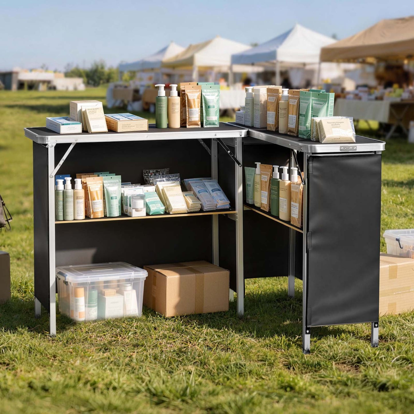 Folding Portable Bar Table, 2 pcs, 980 x 385 x 870 mm, with Carry Bag, Storage Shelf, Detachable Skirt, Quick and Easy Setup, Foldable Mobile Bartending Station for Events, Party, Tradeshow