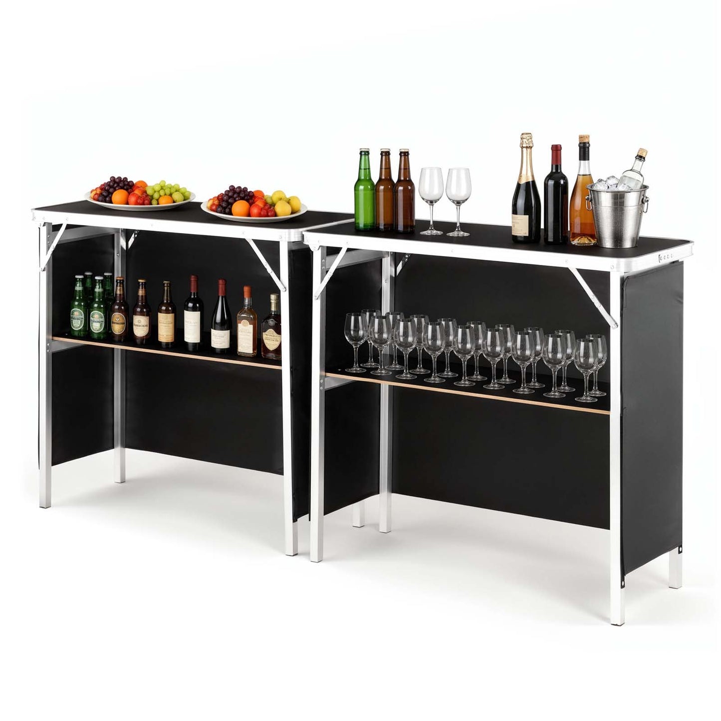 Folding Portable Bar Table, 2 pcs, 980 x 385 x 870 mm, with Carry Bag, Storage Shelf, Detachable Skirt, Quick and Easy Setup, Foldable Mobile Bartending Station for Events, Party, Tradeshow