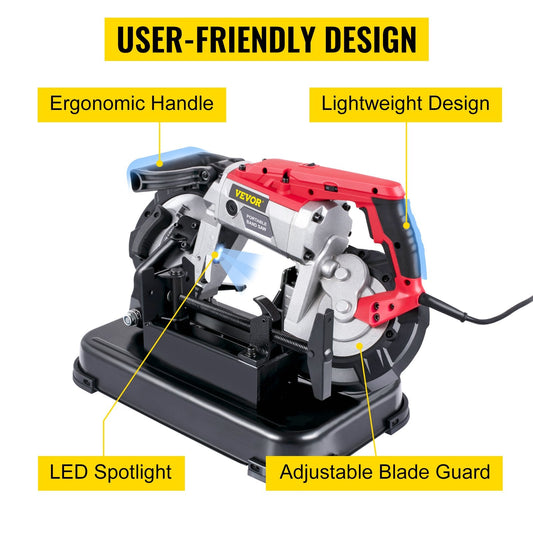 Cordless Portable Band Saw with 127mm Cutting Capacity and Removable Base