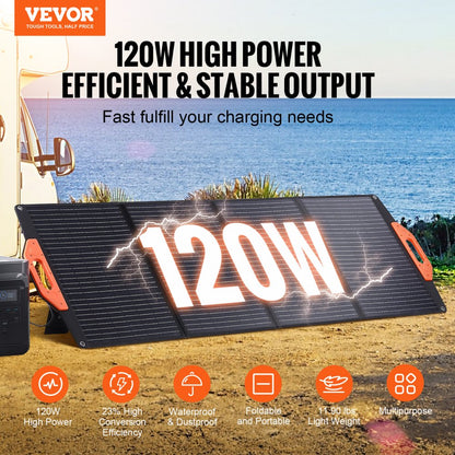 VEVOR Portable Monocrystalline Solar Panel 120W Foldable ETFE Solar Charger kit
