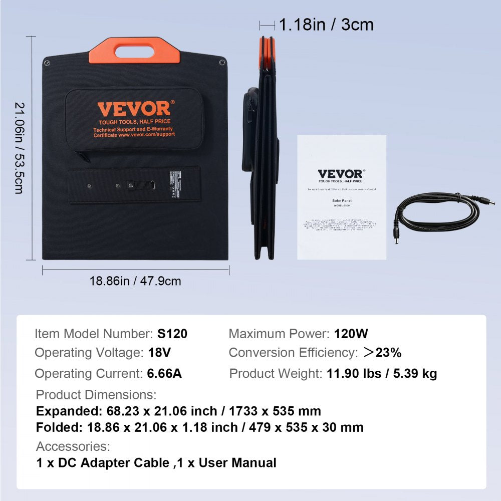 VEVOR Portable Monocrystalline Solar Panel 120W Foldable ETFE Solar Charger kit