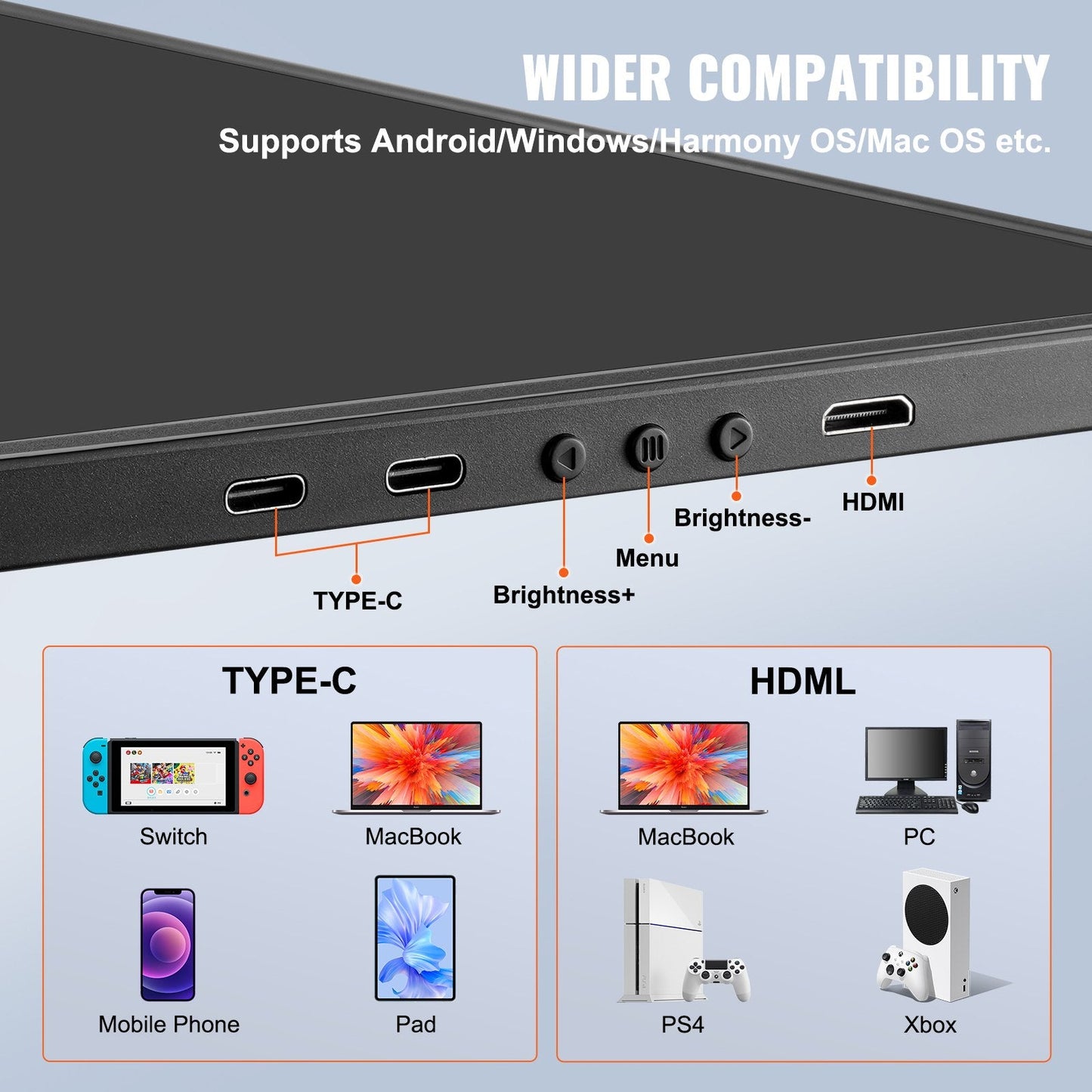 14" 1080P HD Portable Monitor for 33-43cm Laptops, Dual-Screen Extender