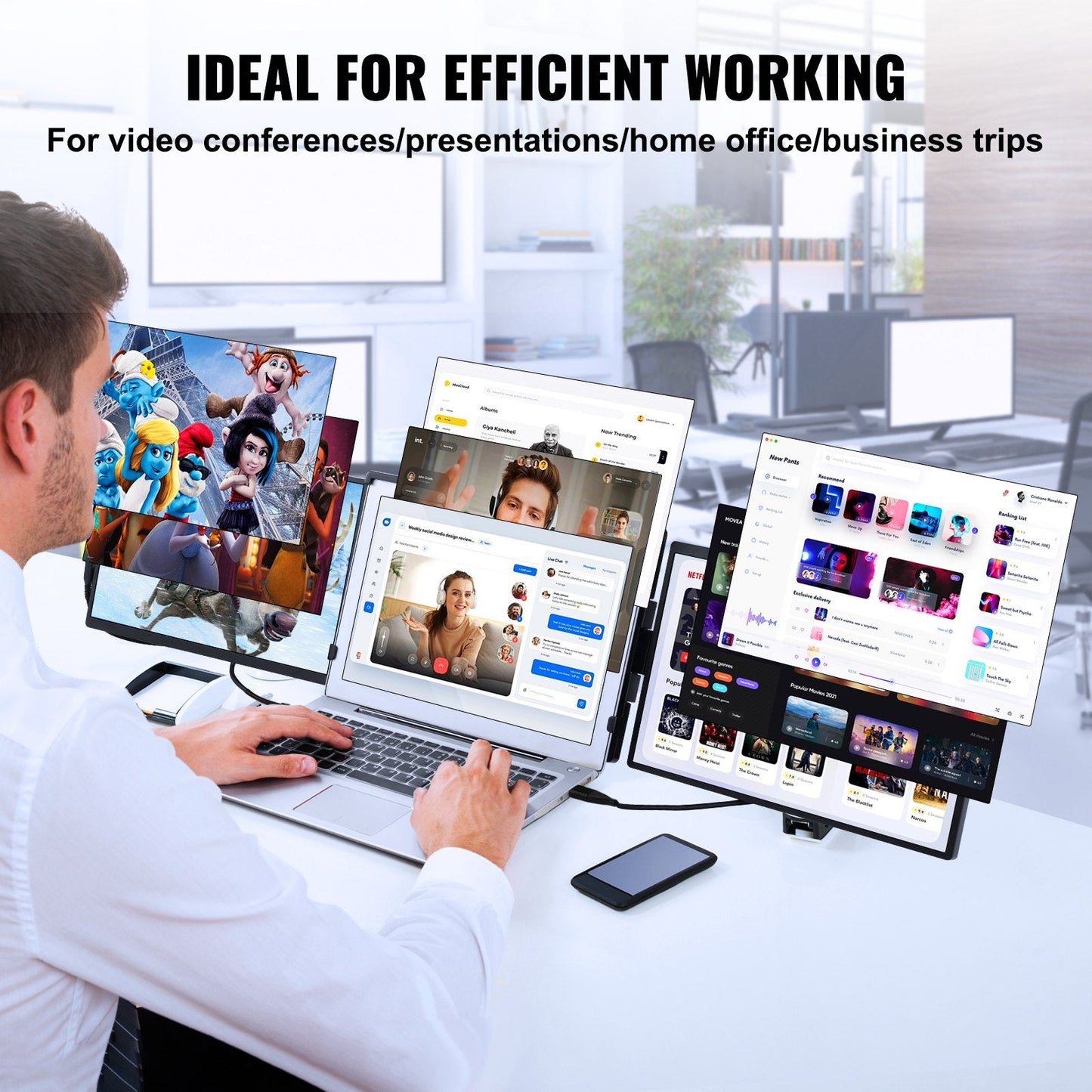 14" 1080P HD Portable Monitor for 33-43cm Laptops, Dual-Screen Extender