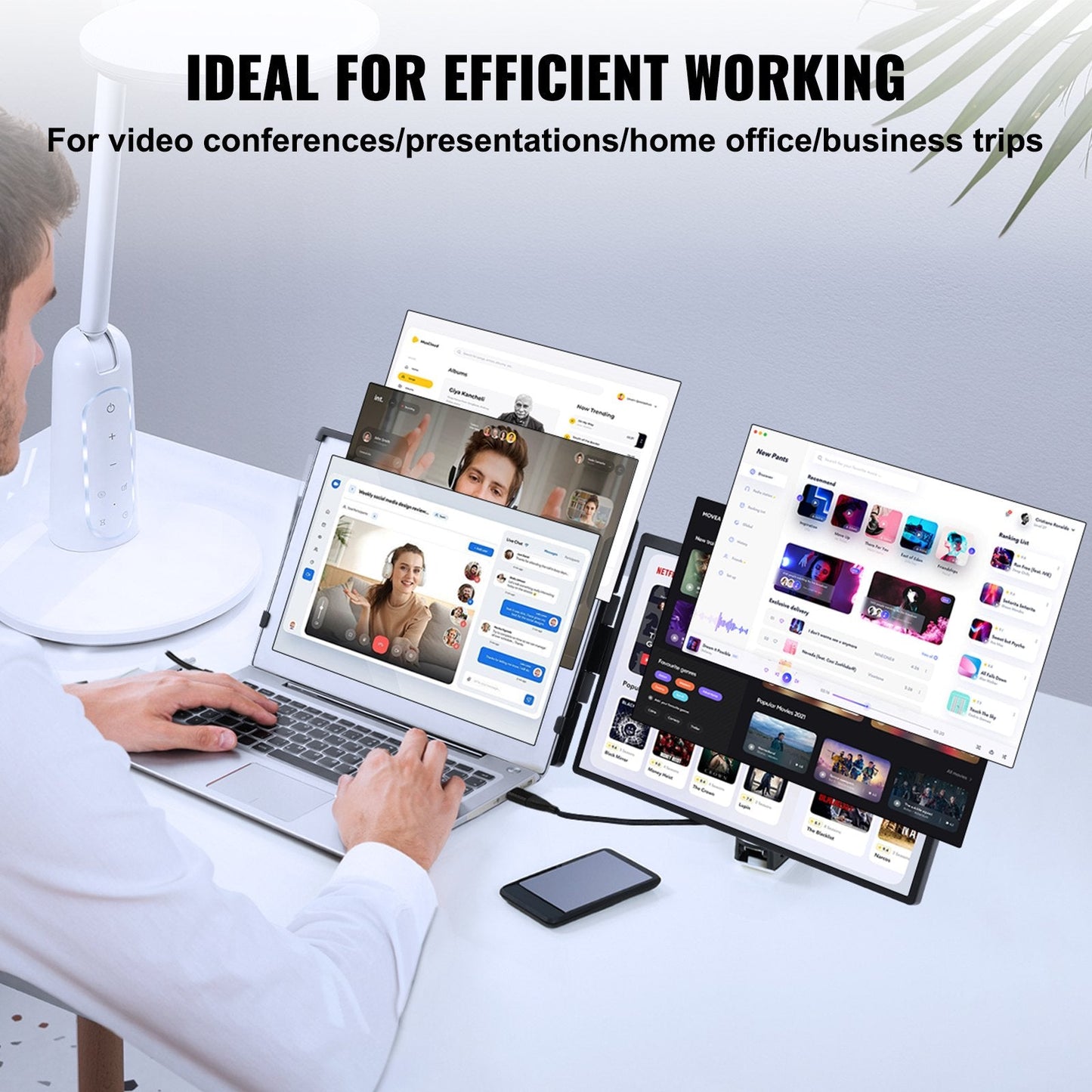 14" HD 1080P Portable Monitor for 0.33-0.43m Laptops, 210° Rotation, 1.2kg