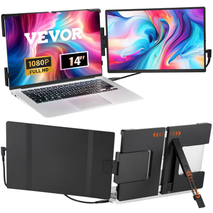 14" HD 1080P Portable Monitor for 0.33-0.43m Laptops, 210° Rotation, 1.2kg