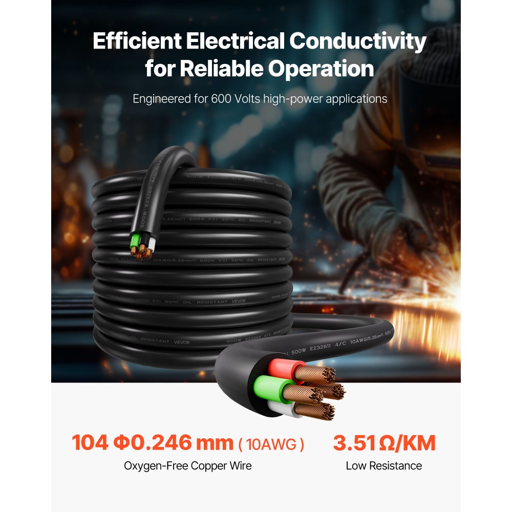 VEVOR 30.48 m 10AWG Premium Electrical Power Cable Extension Cord Copper Wire